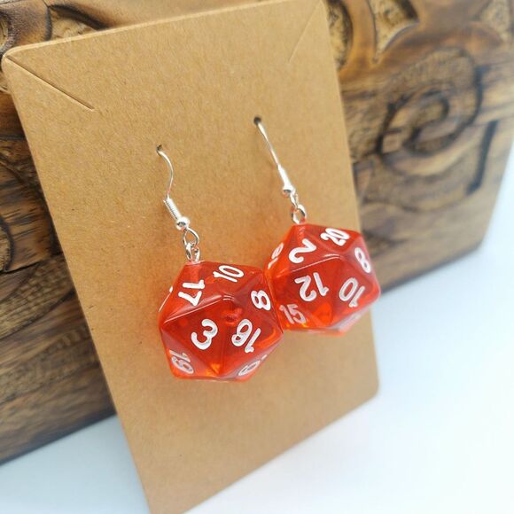 Red 20 Sided Dice Earrings Gamer Gift - Picture 2 of 3